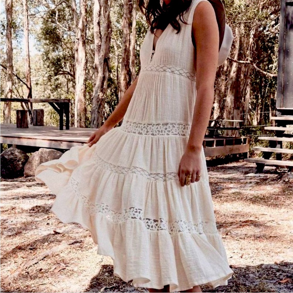 Spell and the Gypsy Collective Doe Eyed Midi Lace Panel Dress sz S